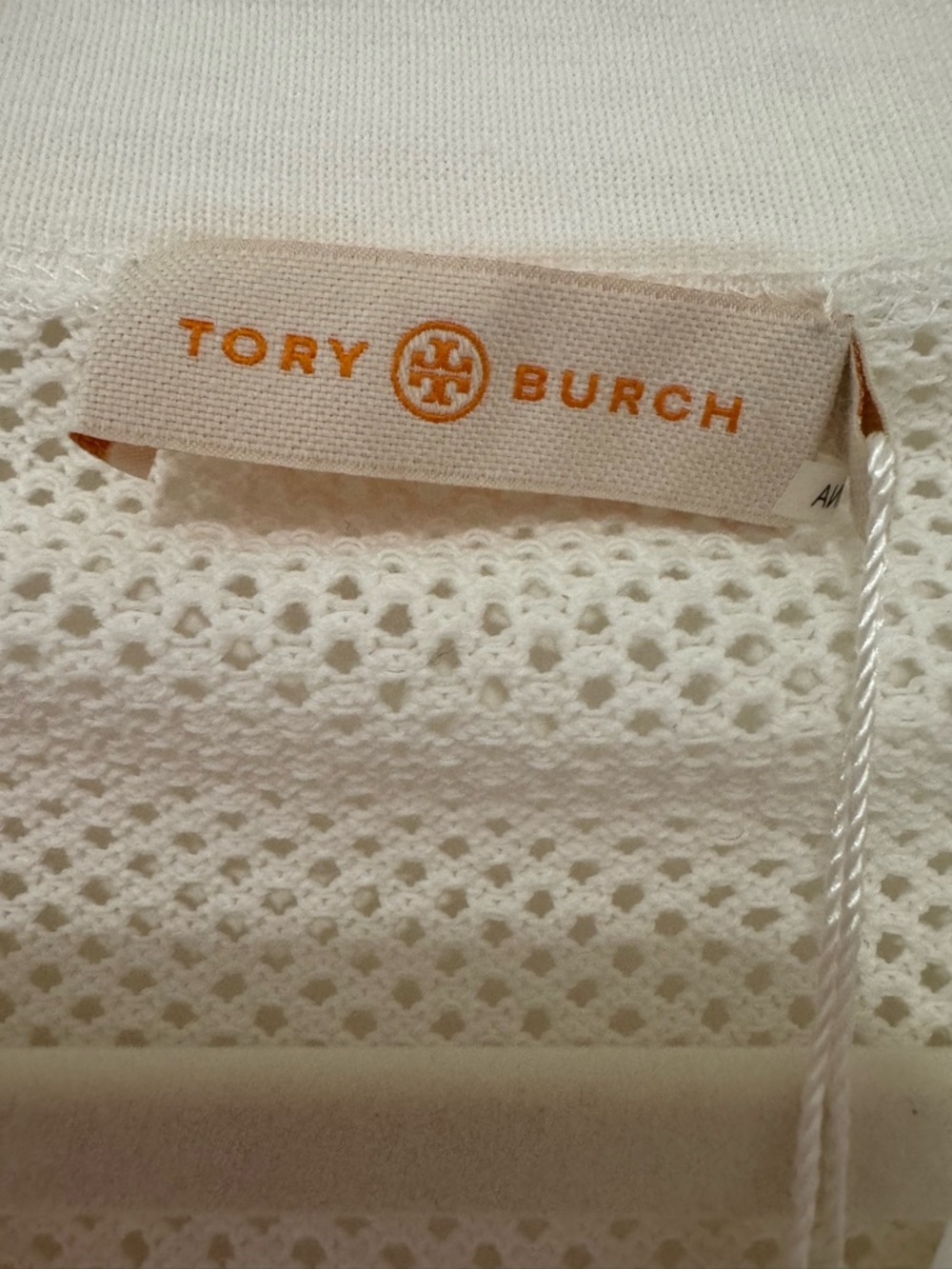 Tory Burch white boyfriend Simone Cardigan fishnet back and sleeves